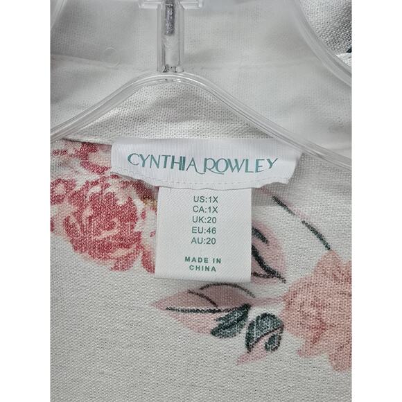 Cynthia Rowley Floral Print Shirt Blouse Women Sz 1X Long Sleeve top Linen Blend - Picture 5 of 7